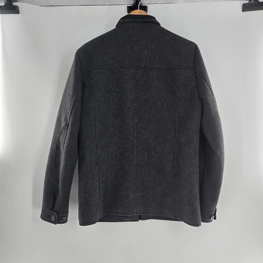 H&M Gray Pockets Recycled Wool Heavy Coat Jacket Button Zipper Pockets‎ Mens 38R